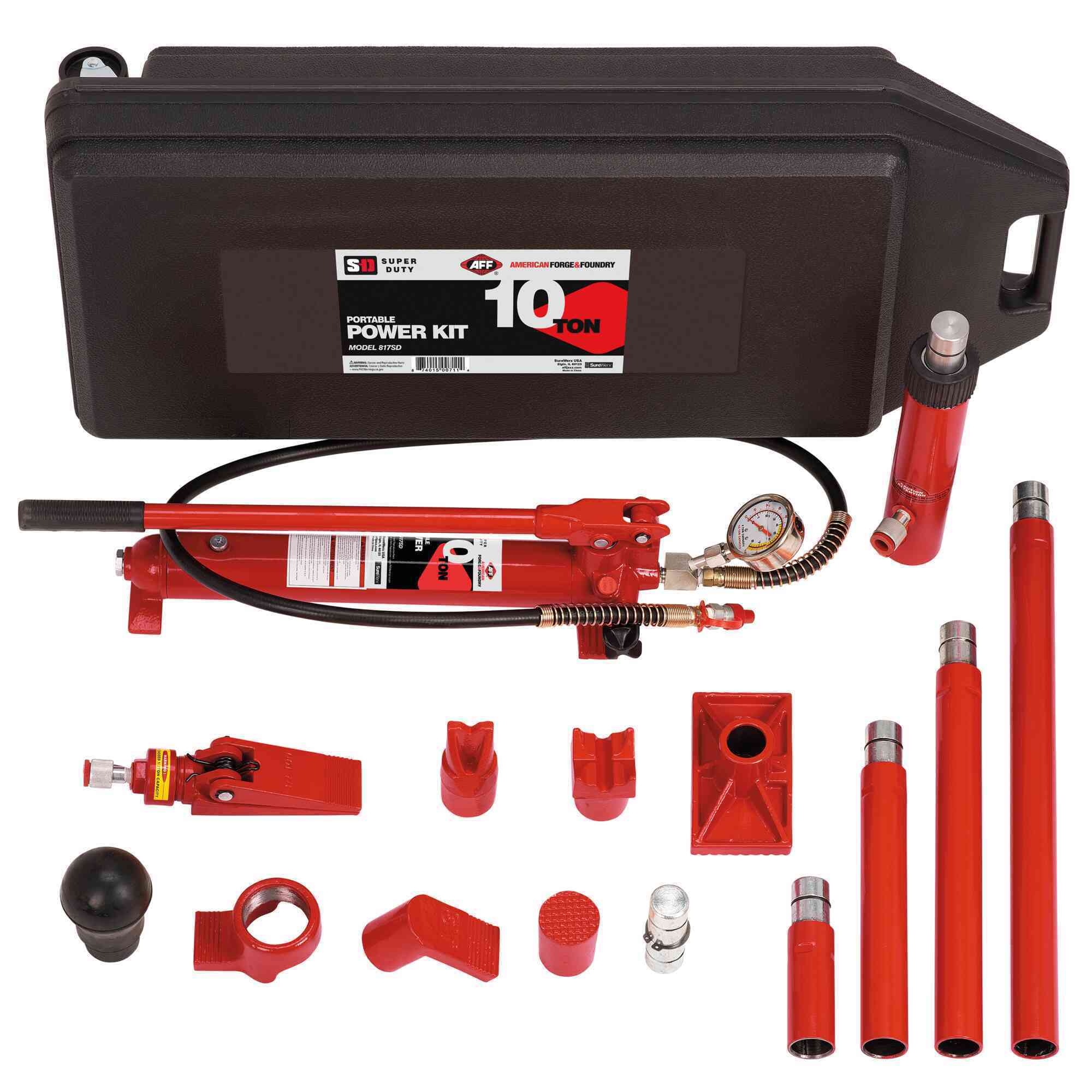 American Forge & Foundry Collision & Body Repair Kit — 10 Ton Capacity, 17-Piece, 2-Speed Quick Pump, Pressure Gauge, Super Duty, Model# 817SD